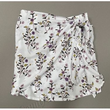Womens White With Pink Floral Pattern Wrap Around Mini Skirt Size Small By Tavik